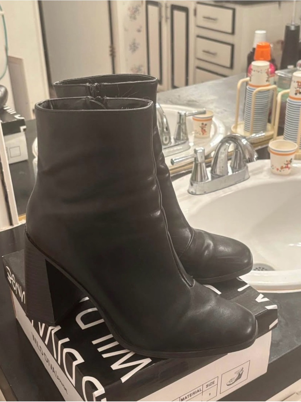 Forever 21 Black Leather-Look Ankle Heeled Boots
